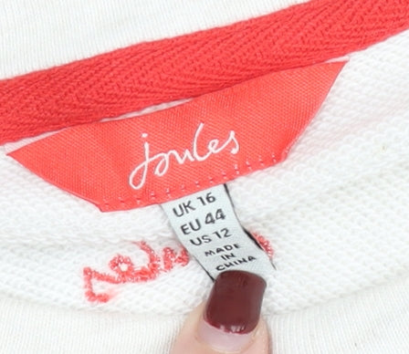 Joules Women's Ivory Floral Pullover Jumper UK 16 Crew Neck Cotton Blend