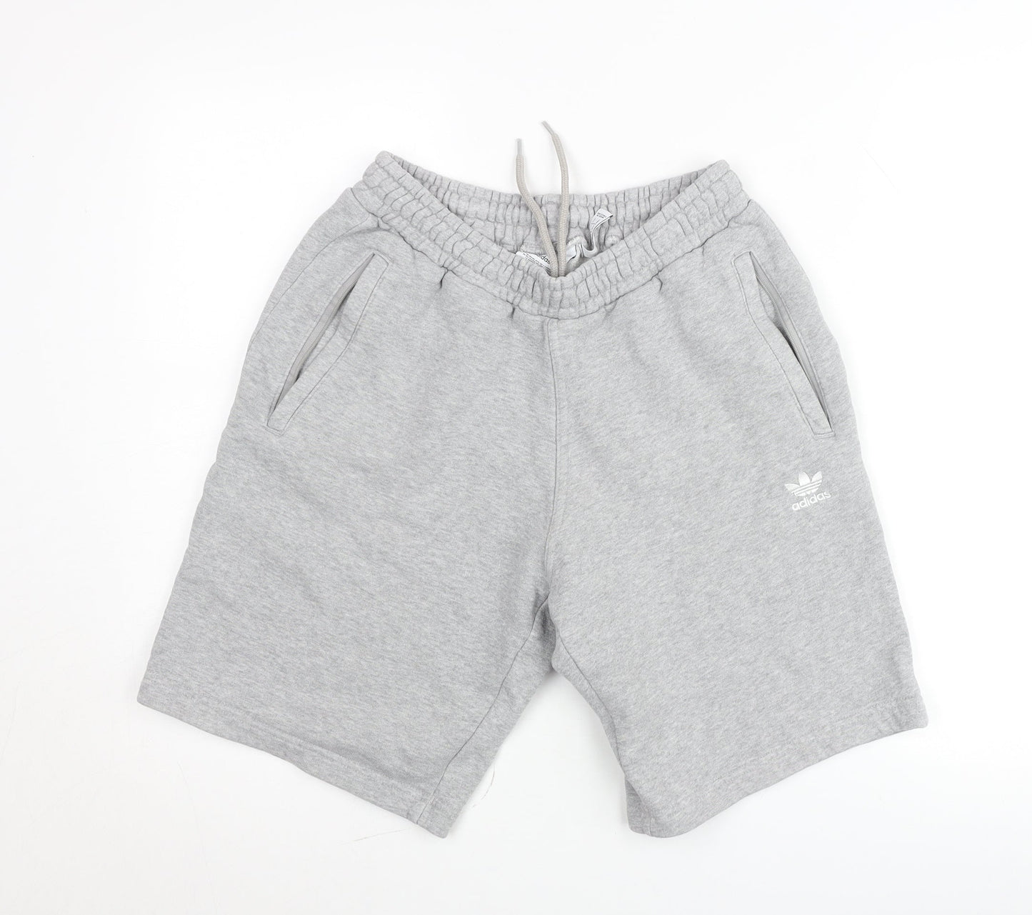 Adidas Men's Grey Sweat Shorts Size S Elastic Waist Pockets Logo