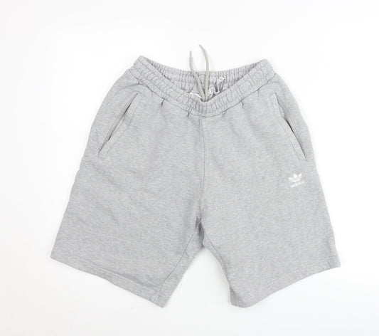 Adidas Men's Grey Sweat Shorts Size S Elastic Waist Pockets Logo