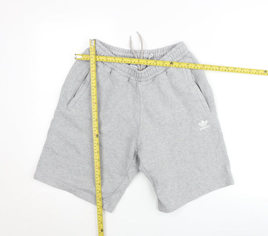 Adidas Men's Grey Sweat Shorts Size S Elastic Waist Pockets Logo