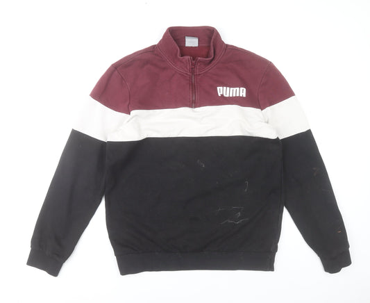 Puma Men’s Colour Block Sweatshirt Black White Red Size M 1/4 Zip Pullover