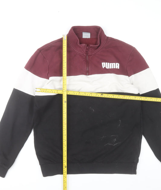 Puma Men’s Colour Block Sweatshirt Black White Red Size M 1/4 Zip Pullover