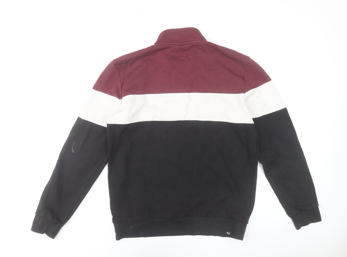 Puma Men’s Colour Block Sweatshirt Black White Red Size M 1/4 Zip Pullover