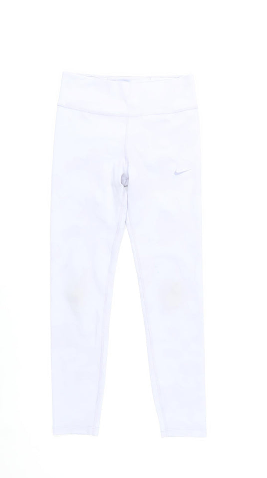 Nike Girls White Dri-Fit Leggings Slim Fit Sports Activewear Size 11 Years