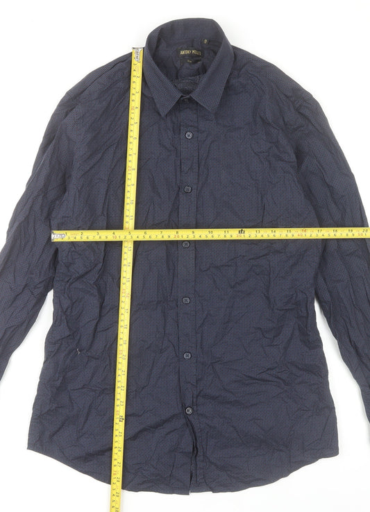 Antony Morato Men’s Blue Slim Fit Long Sleeve Cotton Dress Shirt M