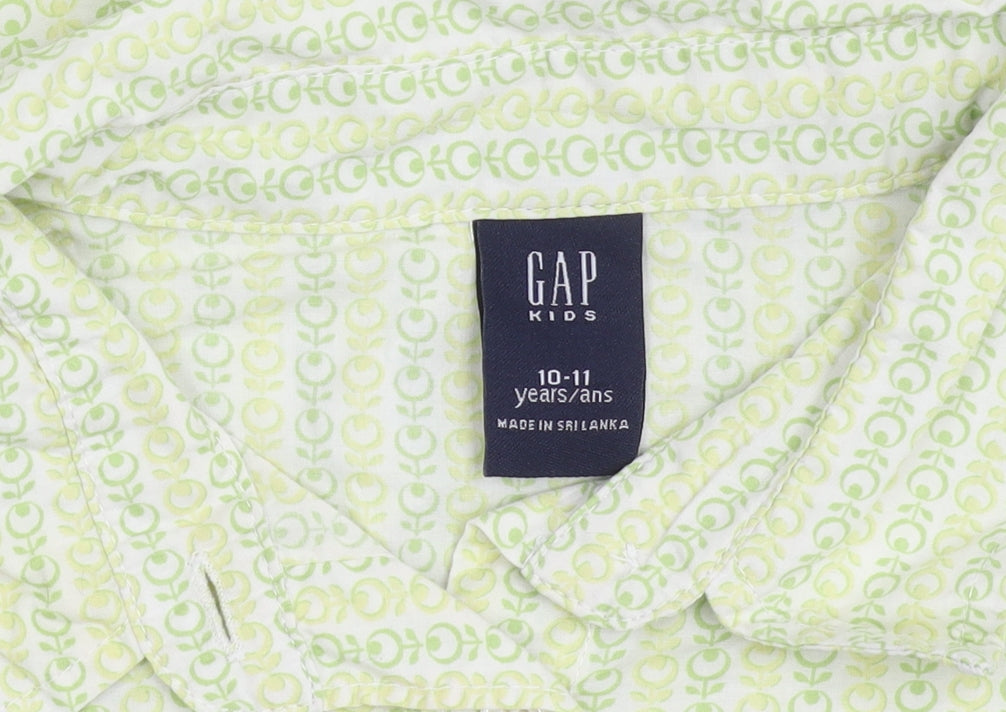 Additional view of Gap girls’ green geometric cotton button-up shirt 10-11 years long sleeve