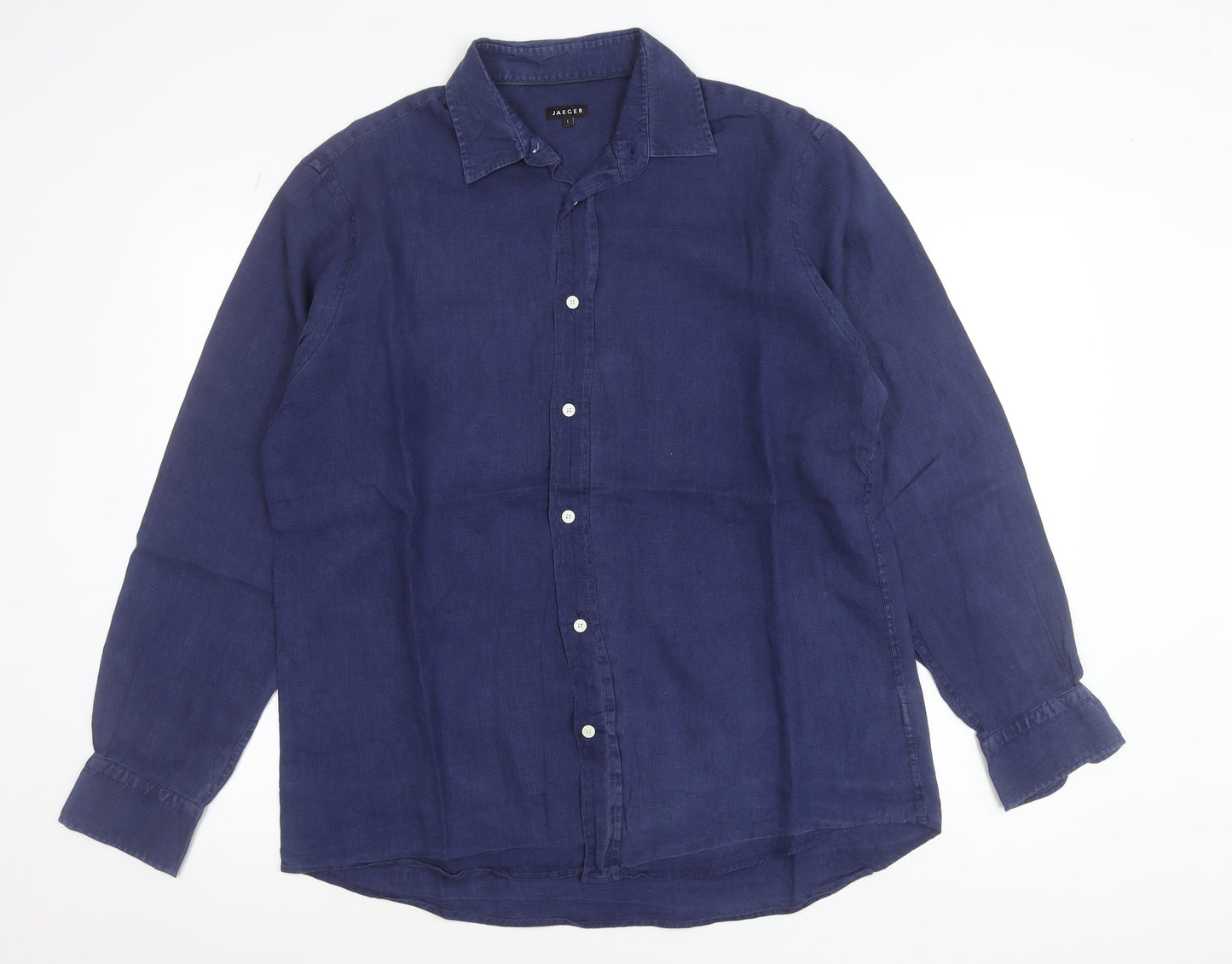 Jaeger Men Blue Linen Button-Up Shirt Size L Casual Long Sleeve