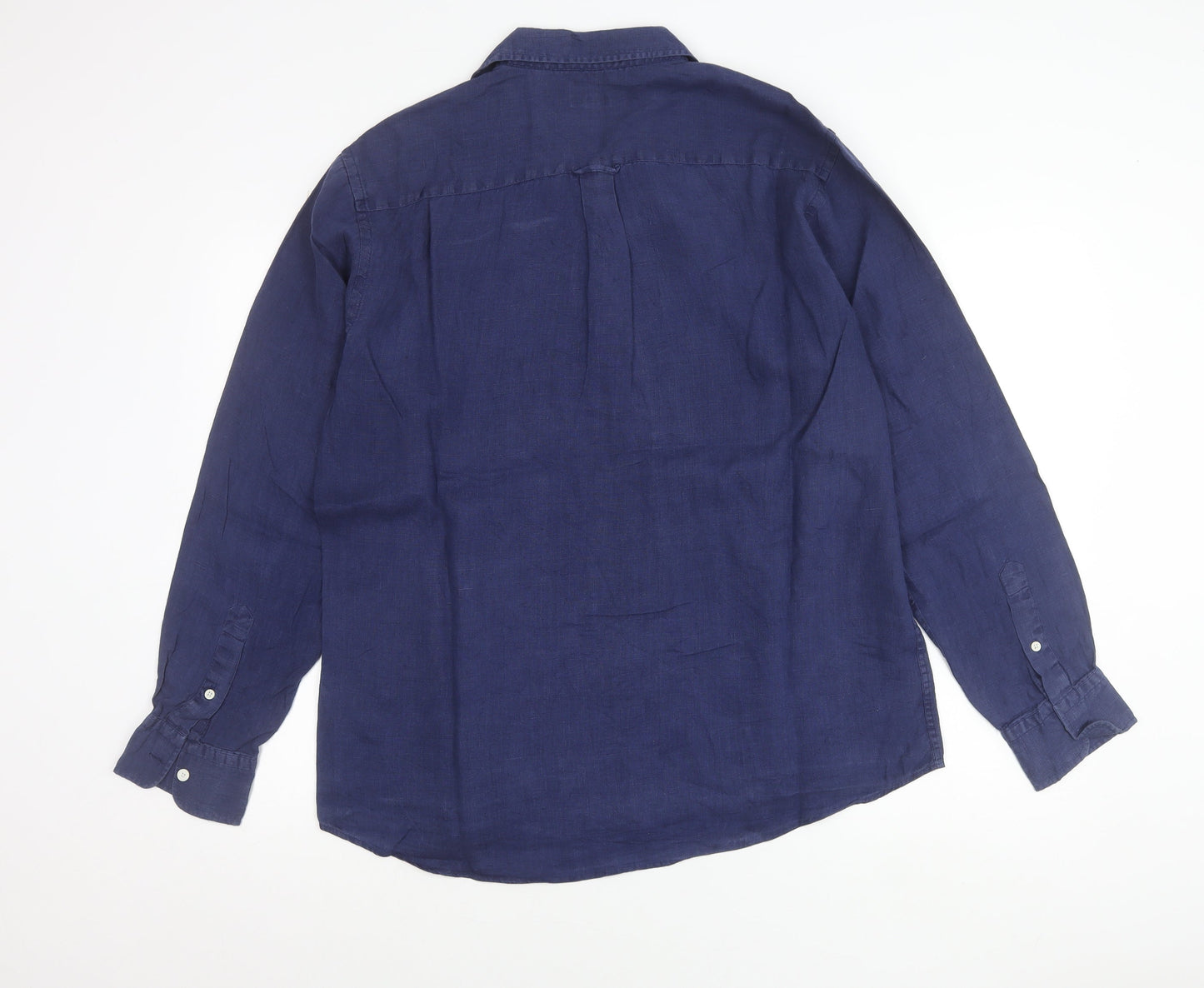 Jaeger Men Blue Linen Button-Up Shirt Size L Casual Long Sleeve