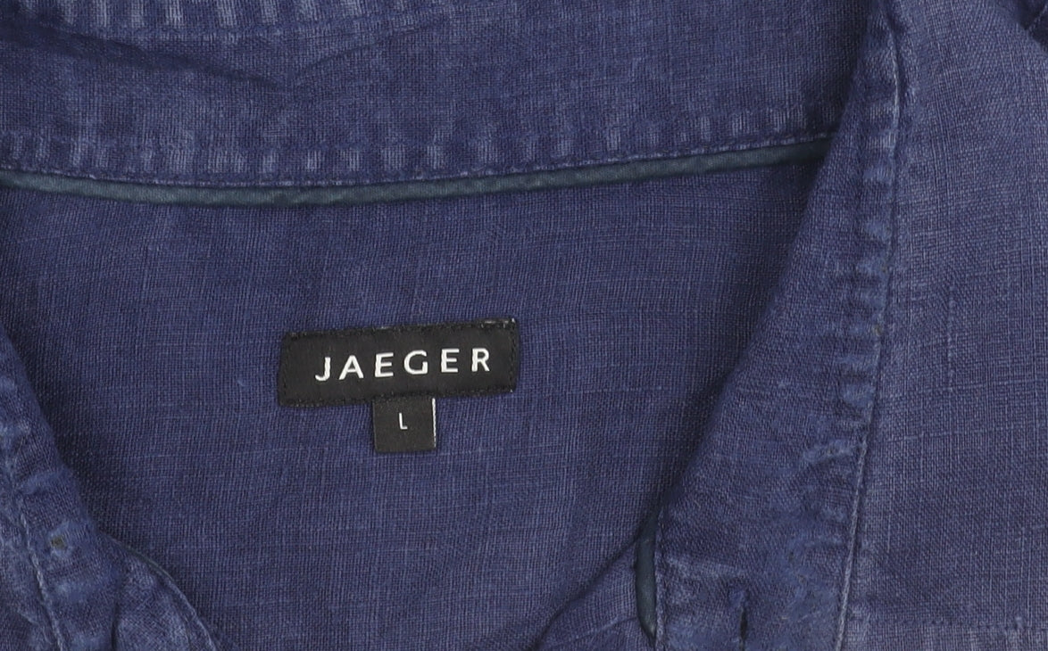 Jaeger Men Blue Linen Button-Up Shirt Size L Casual Long Sleeve