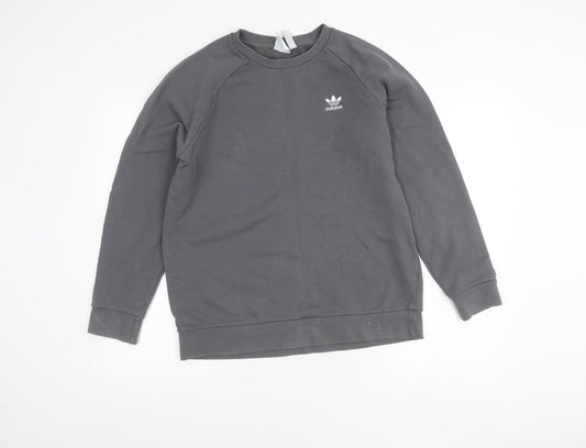 Adidas Mens Grey Medium Pullover Sweatshirt Crew Neck Logo Sportswear