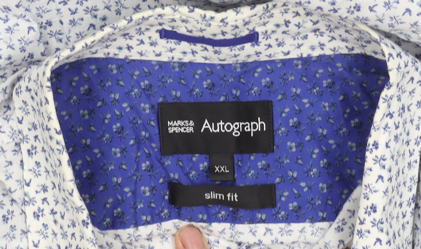 Marks & Spencer Men’s Blue Floral Slim Fit XXL Long Sleeve Shirt