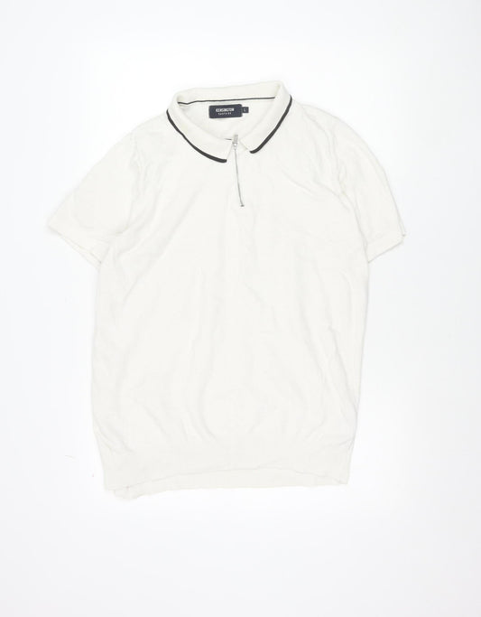 Kensington Eastside Men’s White Cotton Polo Shirt L 1/4 Zip