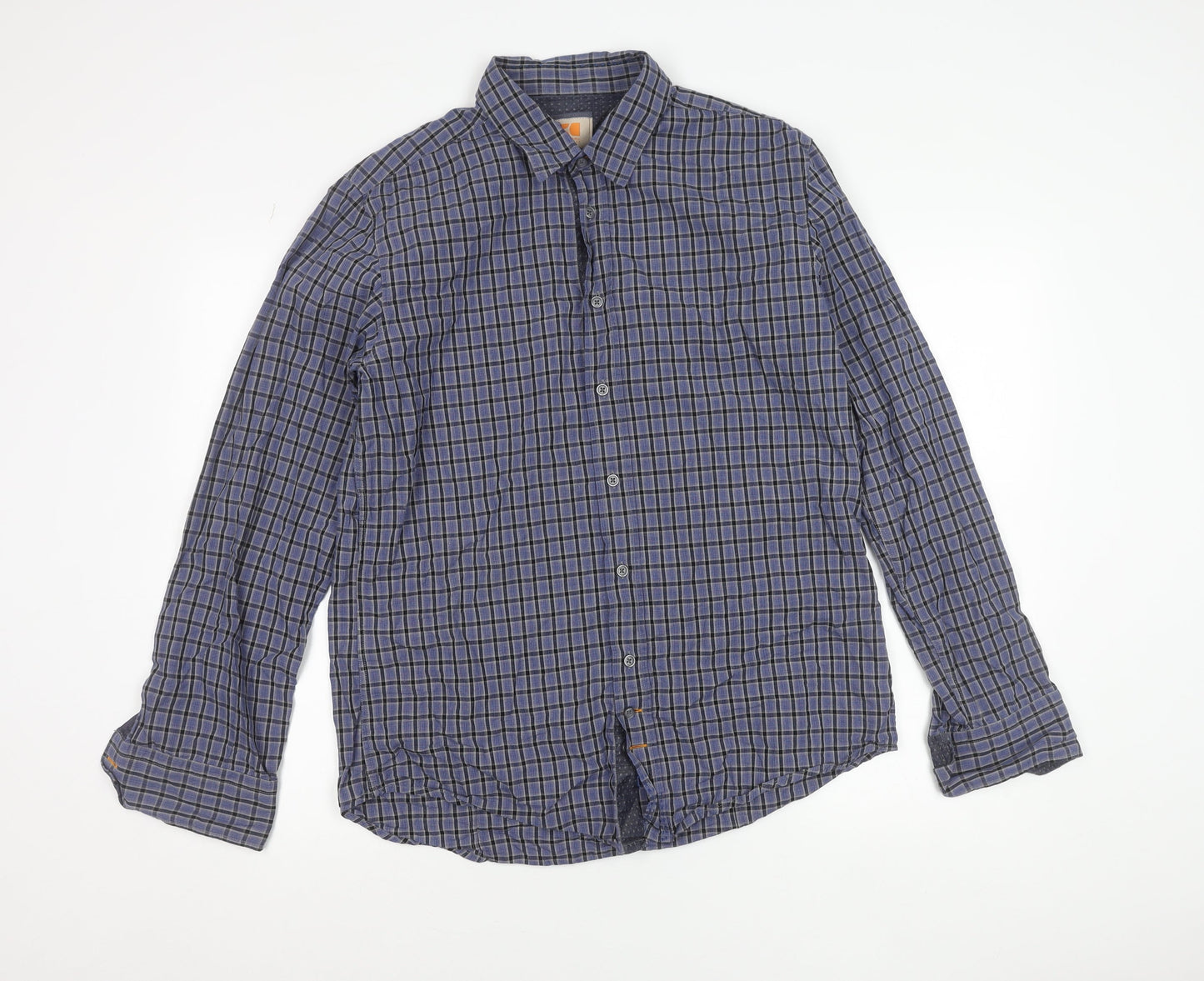 Hugo Boss Orange Men's Blue Check Cotton Button-Up Shirt L