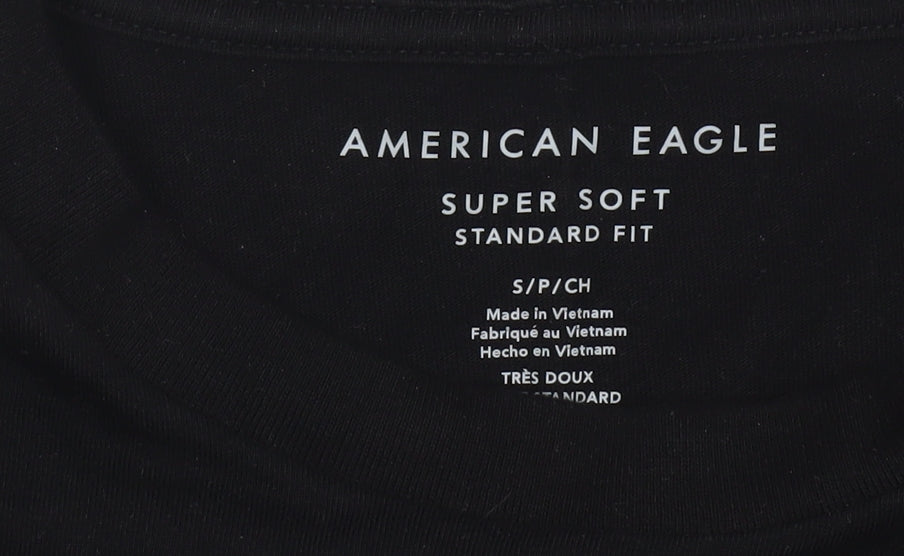 American Eagle Men's Black Small Graphic T-Shirt Super Soft Cotton