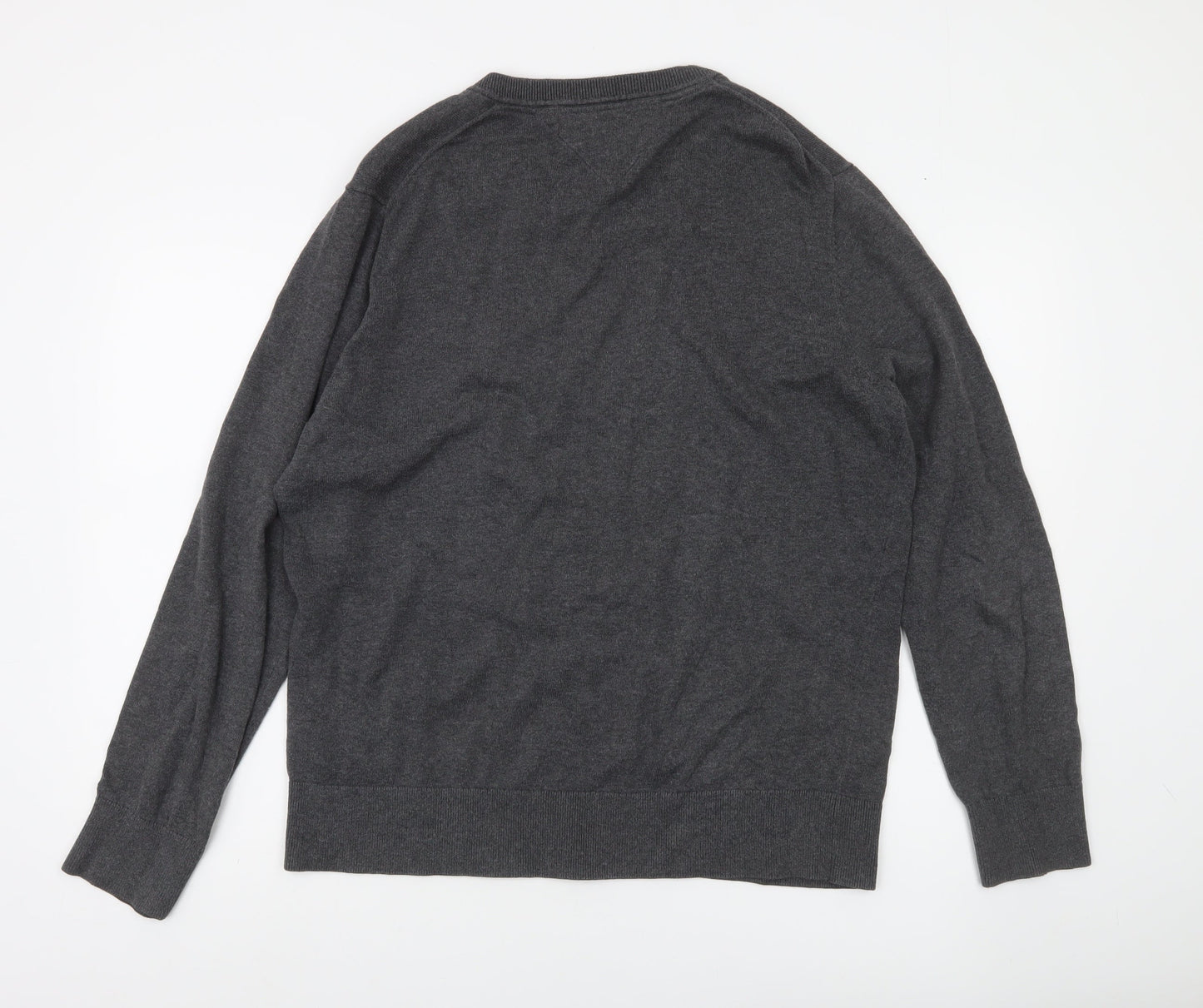 Tommy Hilfiger Mens Grey XL V-Neck Cotton Pullover Jumper