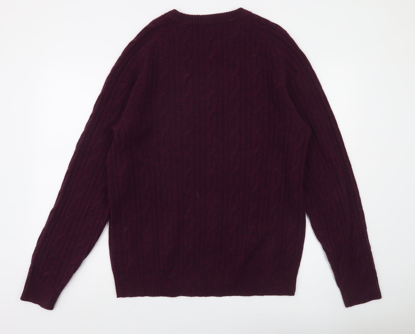 GANT Men’s Purple Lambswool Cable-Knit Jumper XL Crew Neck