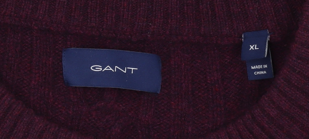 GANT Men’s Purple Lambswool Cable-Knit Jumper XL Crew Neck