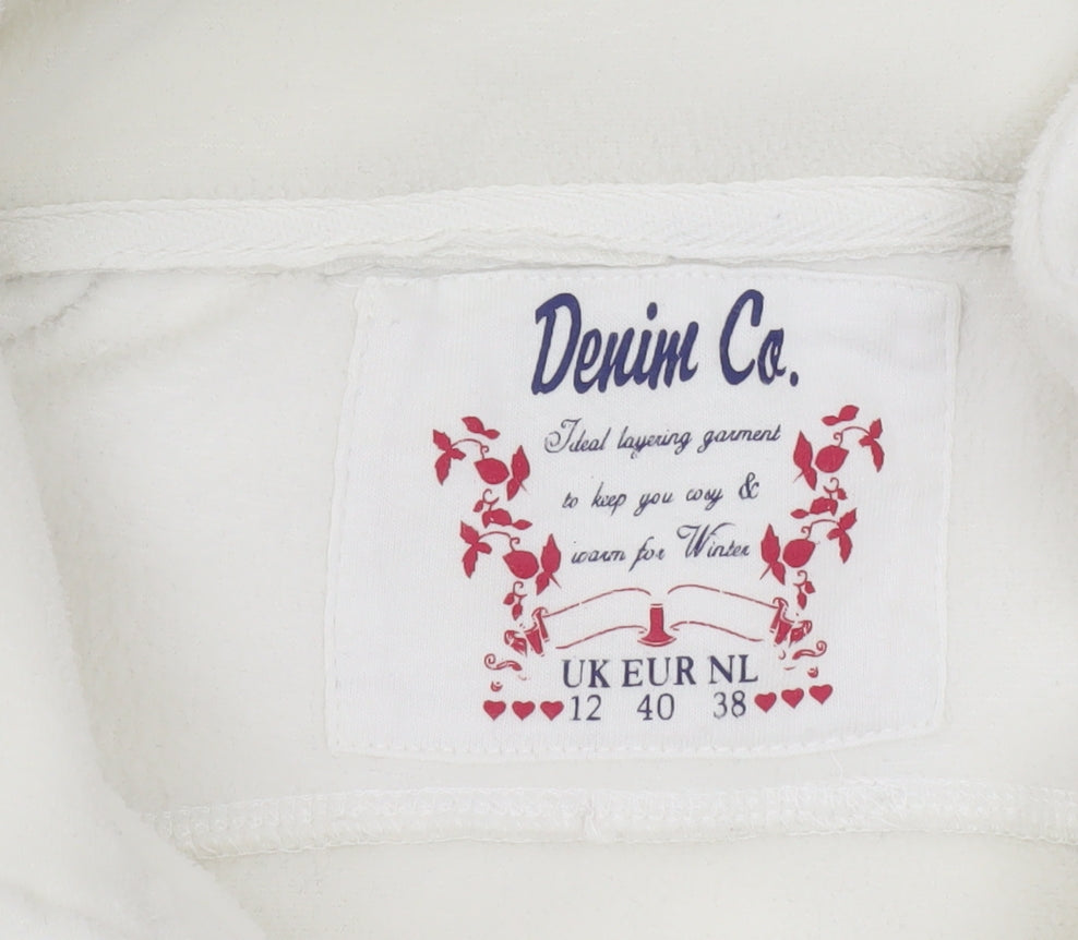 Denim Co Women White Fleece Full Zip Hoodie Size 12 UK Warm Winter Layer