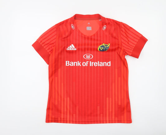 Adidas Boys Red Munster Rugby Jersey T-Shirt M Athletic Fit Short Sleeve