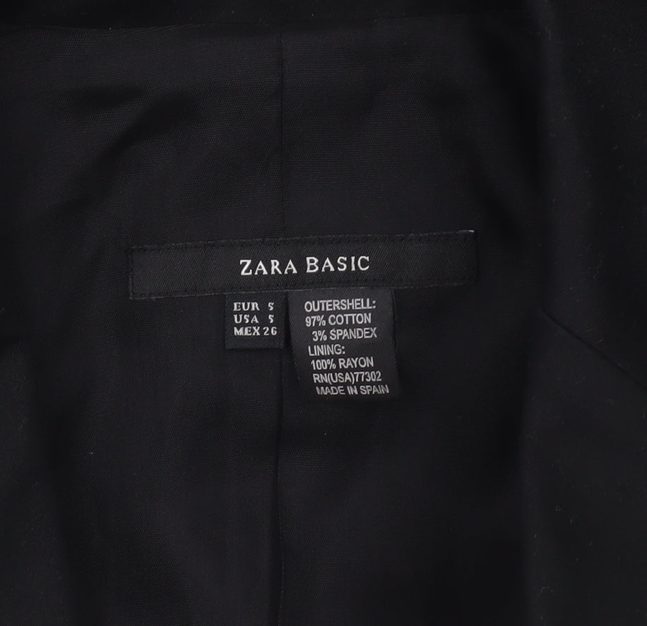 Zara Women's Black Cotton Stretch Blazer Jacket Size 8