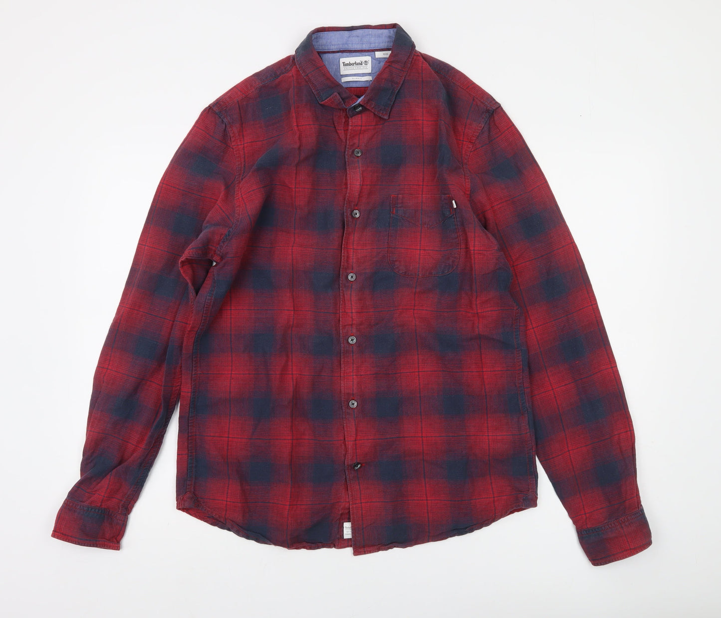 Timberland Men's Red Plaid Slim Fit Button-Up Cotton Shirt M