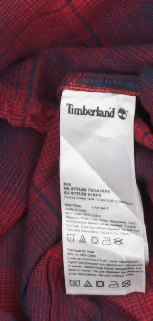 Timberland Men's Red Plaid Slim Fit Button-Up Cotton Shirt M