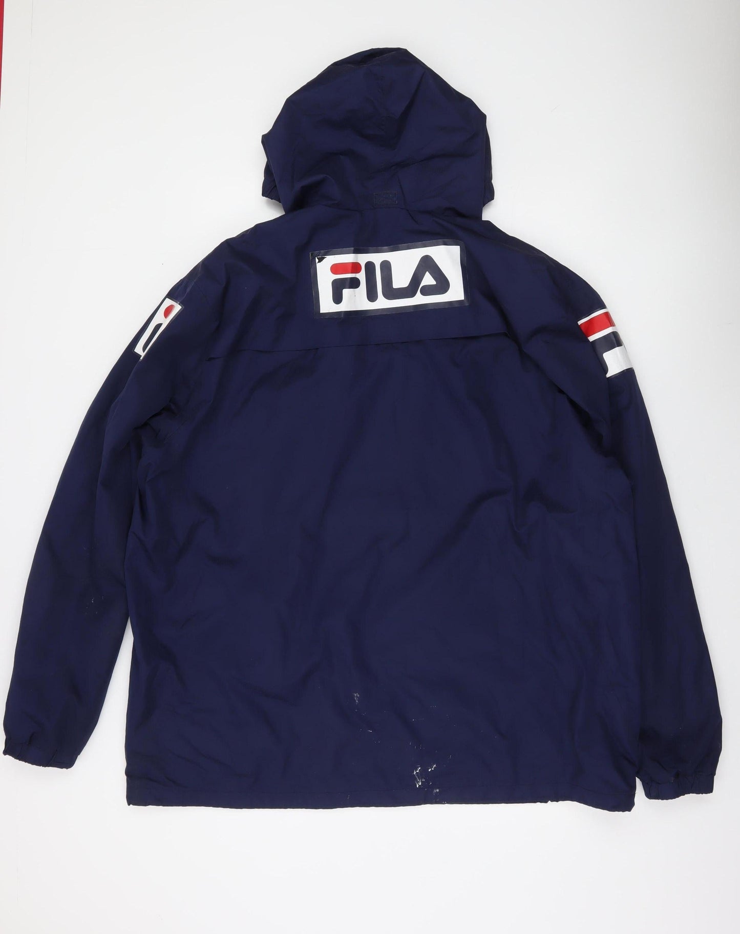 FILA Men's Blue 3XL Hooded Windbreaker Jacket with Logo Print