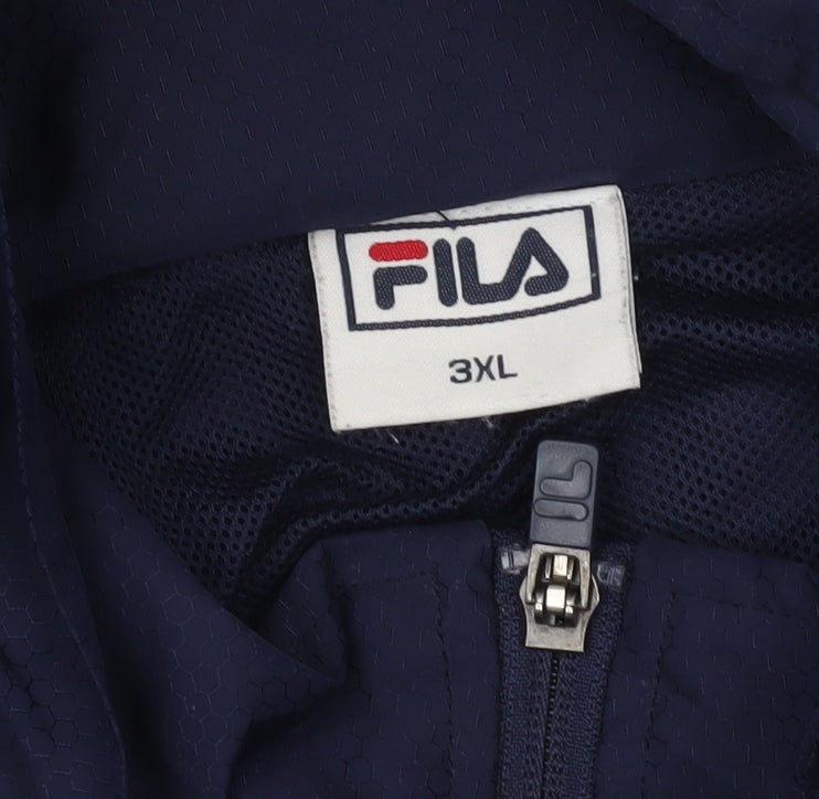 FILA Men's Blue 3XL Hooded Windbreaker Jacket with Logo Print