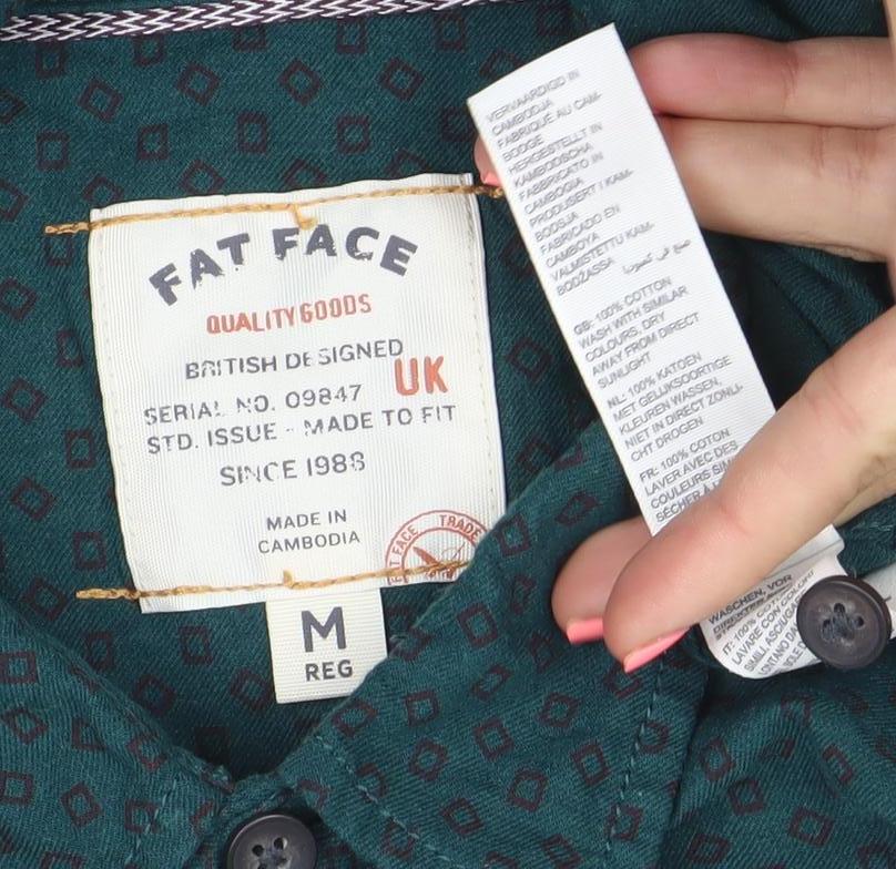 Fat Face Men's Green Geometric Long Sleeve Cotton Button-Up Shirt Size M