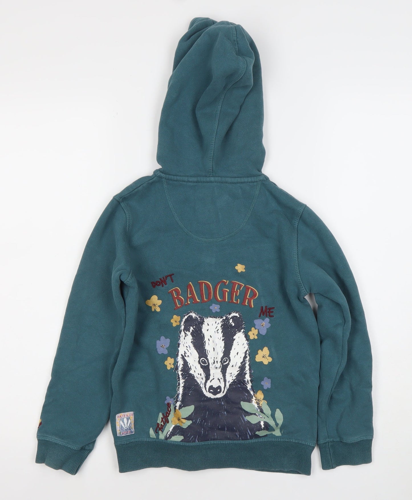 FatFace Girls Green Full Zip Hoodie 8 Years Hooded Floral Lined Sweatshirt