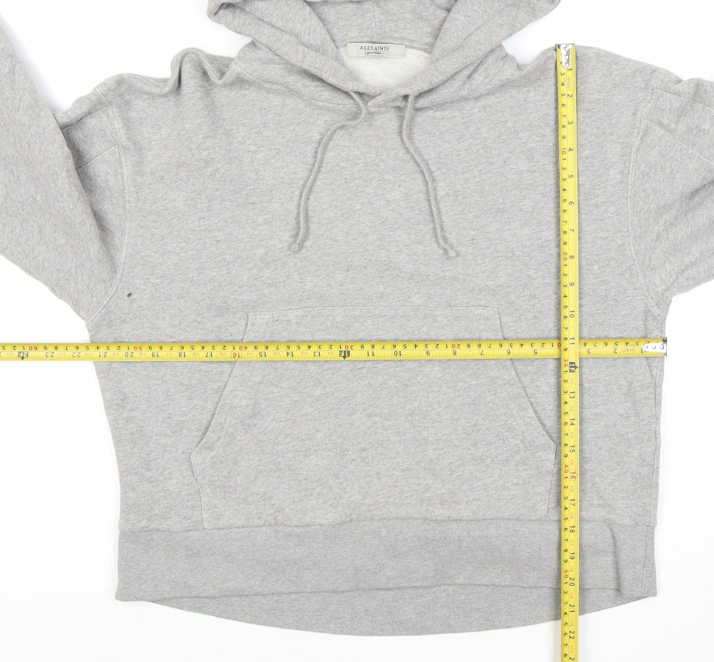 AllSaints Women's Grey Pullover Hoodie Medium Cotton Blend