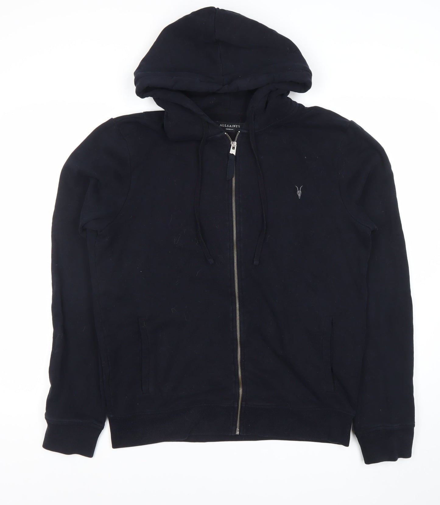 AllSaints Men’s Black Full Zip Hoodie Medium Cotton Fleece
