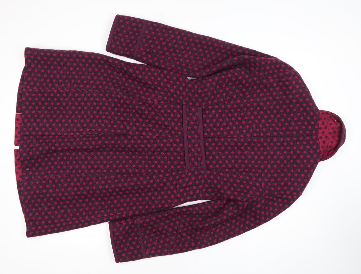 Boden Women’s Red Polka Dot Wool Blend Mid-Length Coat Size 10