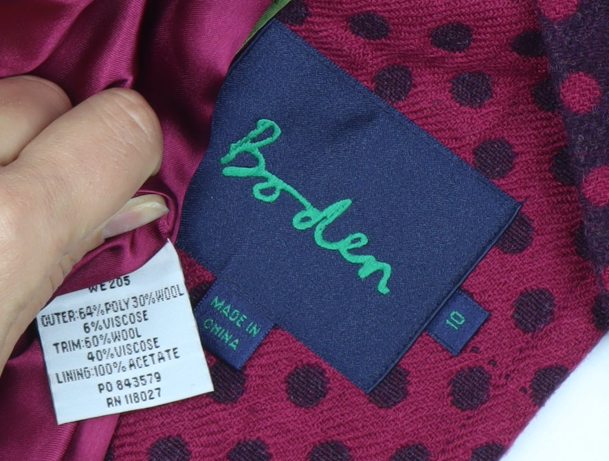Boden Women’s Red Polka Dot Wool Blend Mid-Length Coat Size 10