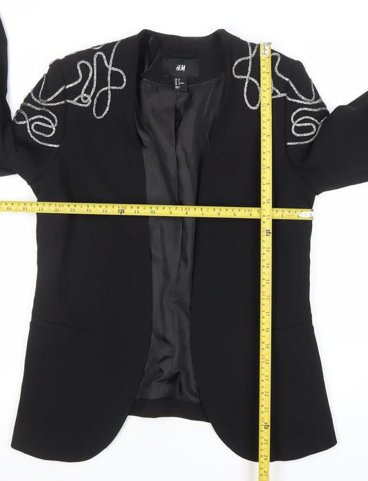 H&M Womens Black Embellished Tuxedo Style Blazer Size 8