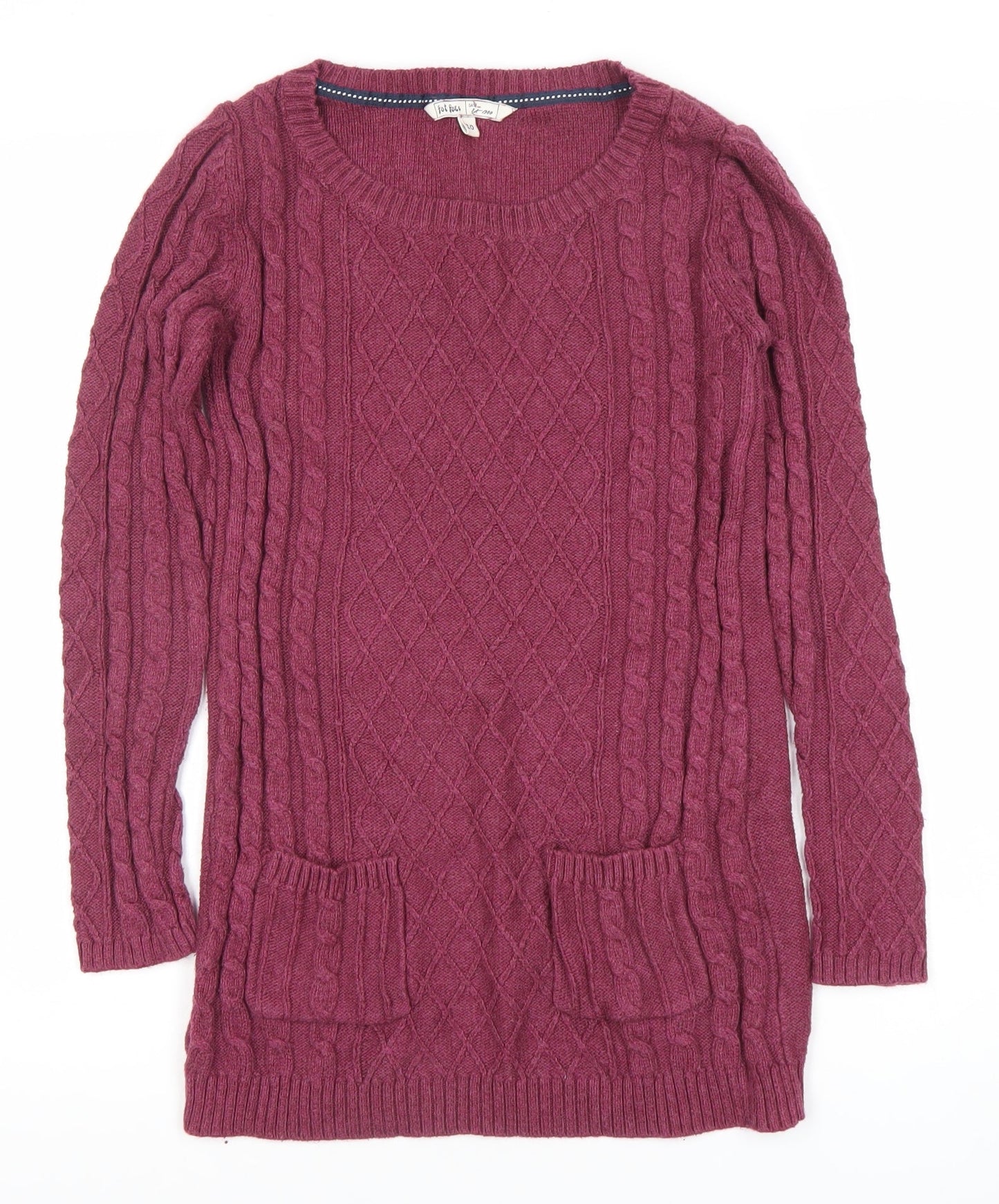 Fat Face Women's Purple Cable-Knit Tunic Jumper Size 10 Wool Blend