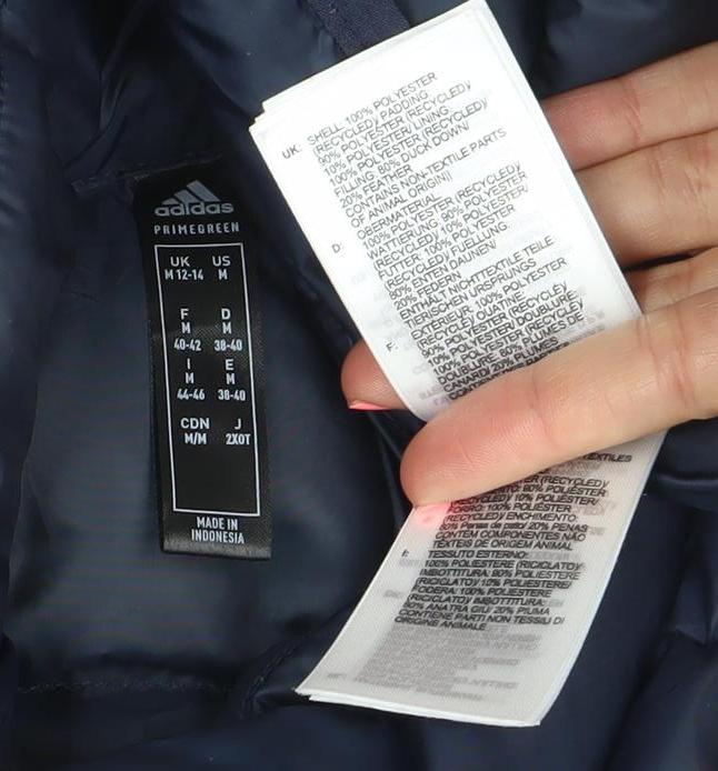 Adidas Women Blue Puffer Jacket M Full Zip Quilted Winter Coat