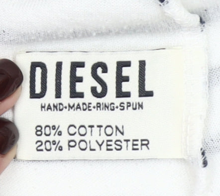 Diesel Womens White Black Striped Drawstring Shorts Size M Cotton Blend