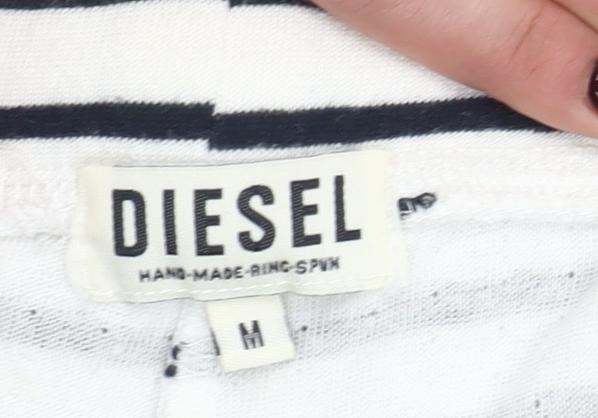 Diesel Womens White Black Striped Drawstring Shorts Size M Cotton Blend