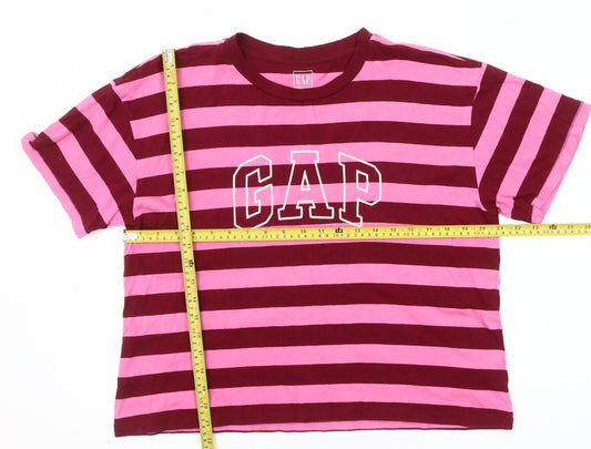 GAP Women’s Pink & Burgundy Striped Cotton T-Shirt Size M
