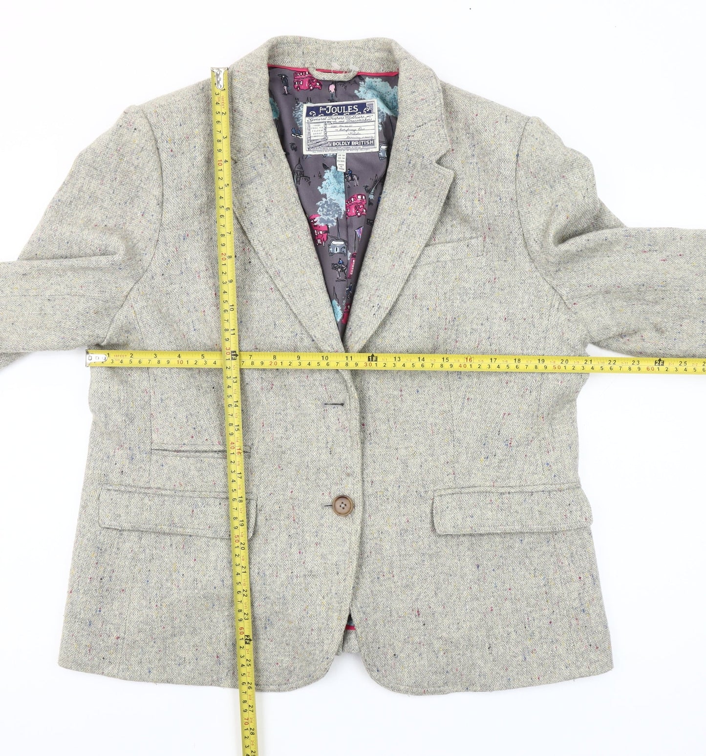 Joules Women's Beige Tweed Wool Blend Single-Breasted Blazer UK 18