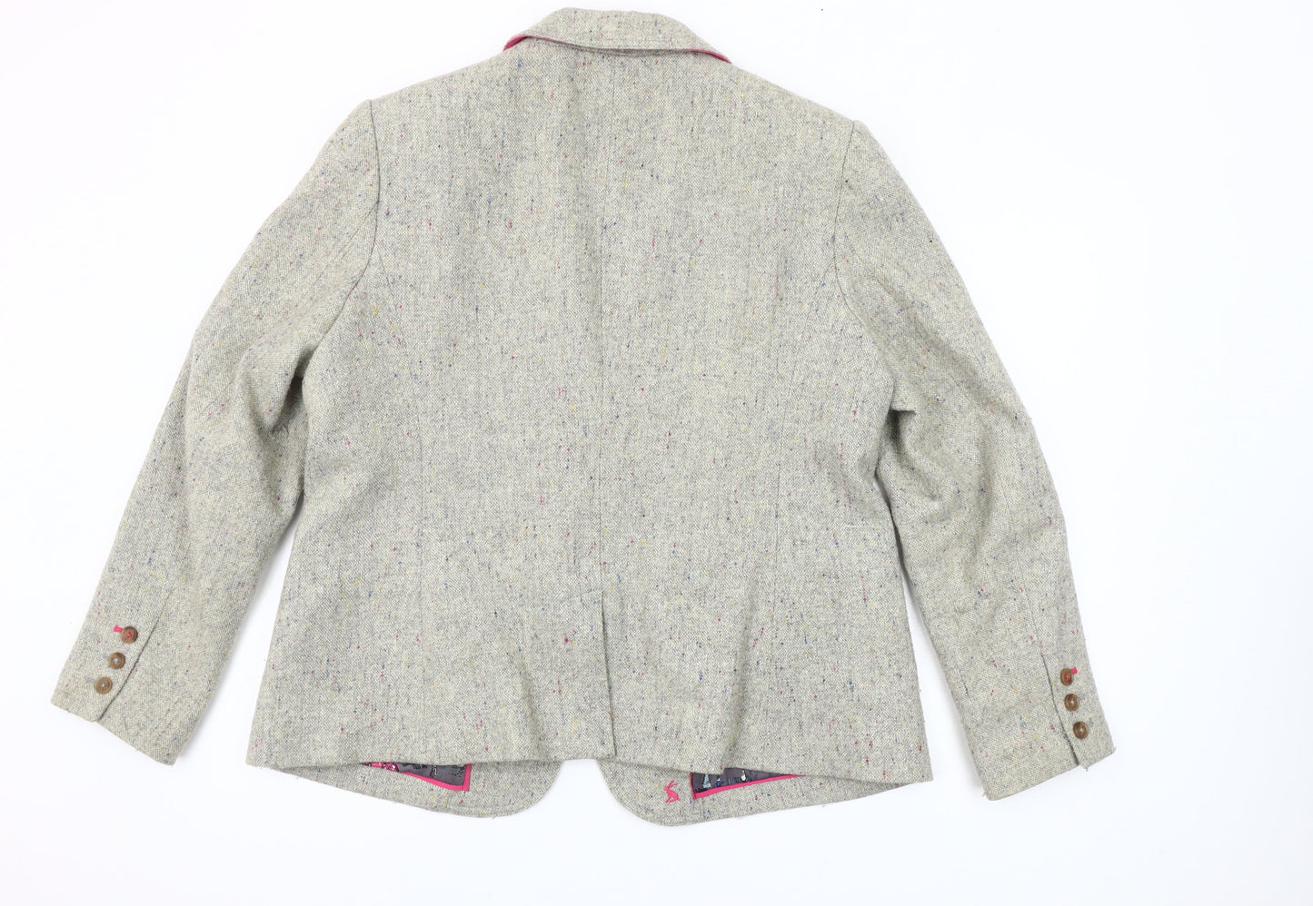 Joules Women's Beige Tweed Wool Blend Single-Breasted Blazer UK 18