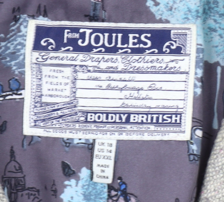 Joules Women's Beige Tweed Wool Blend Single-Breasted Blazer UK 18
