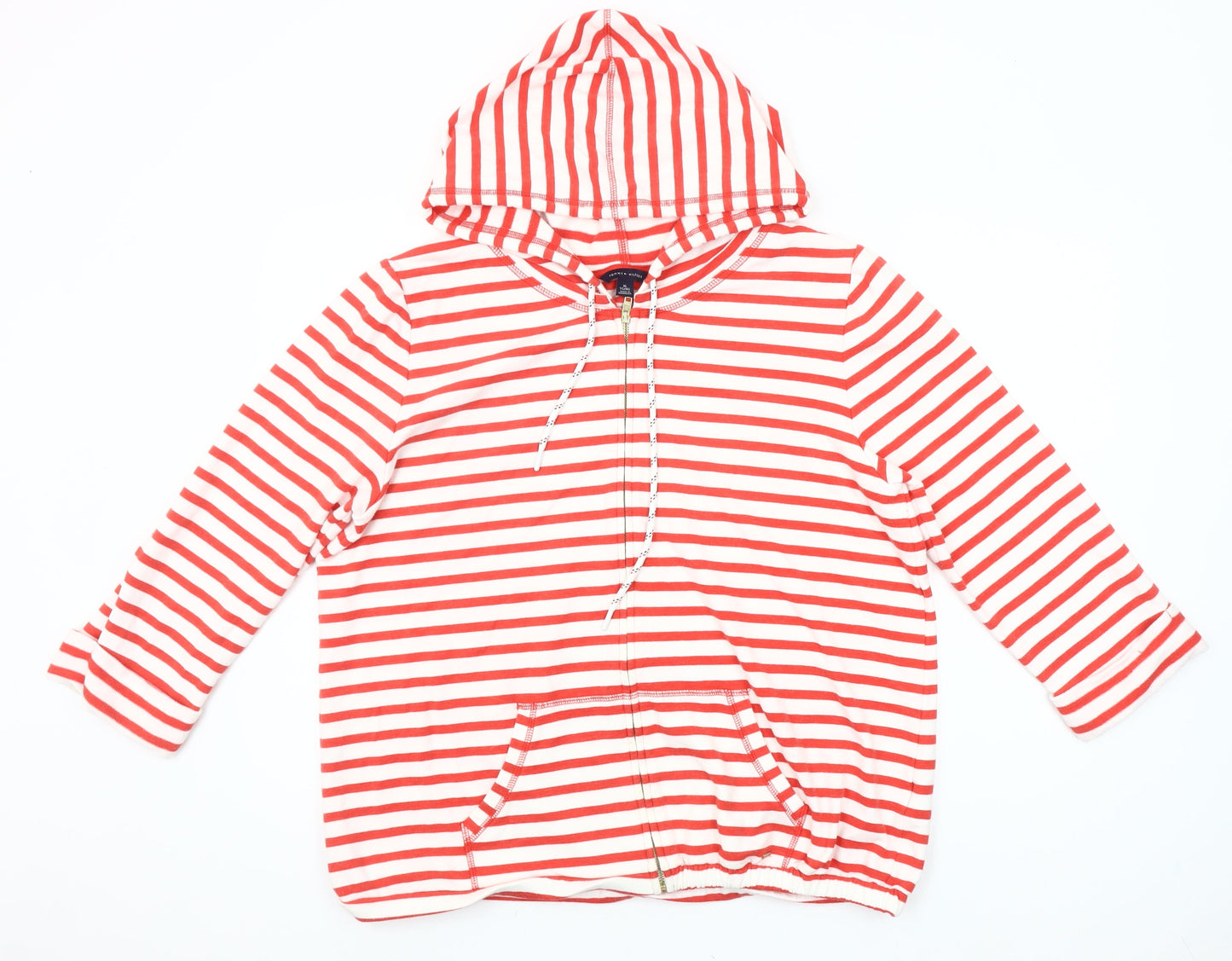 Tommy Hilfiger Women Red White Striped Full Zip Hoodie XL Cotton
