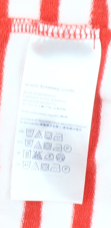 Tommy Hilfiger Women Red White Striped Full Zip Hoodie XL Cotton