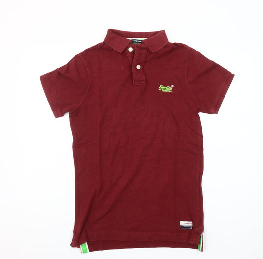 Superdry Men's Red Classic Polo Shirt Size M Cotton Logo