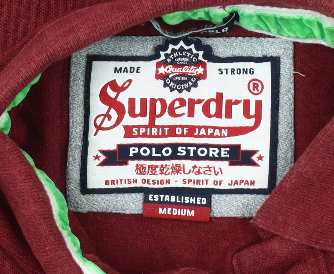 Superdry Men's Red Classic Polo Shirt Size M Cotton Logo