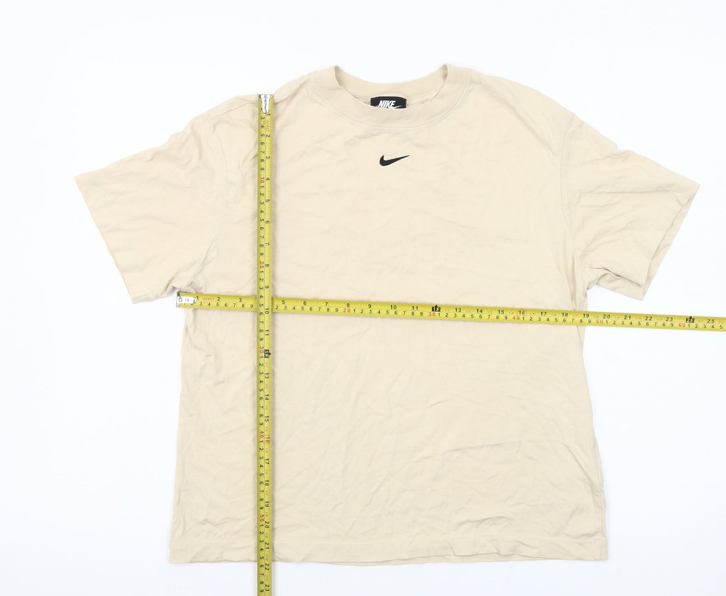 Nike Women Beige Small Basic Cotton Short Sleeve T-Shirt