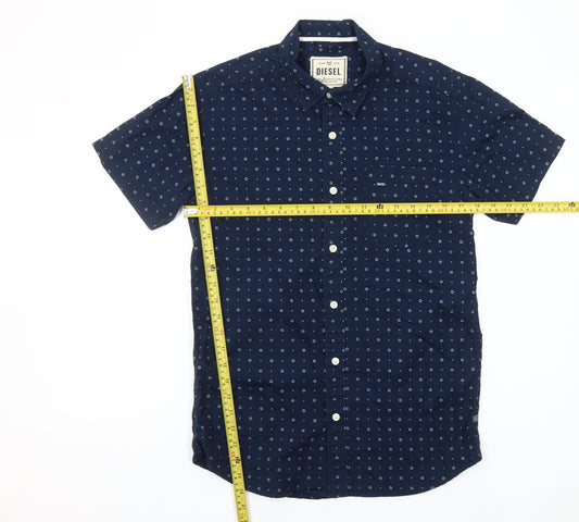 Diesel Men's Blue Short Sleeve Cotton Button-Up Casual Shirt S