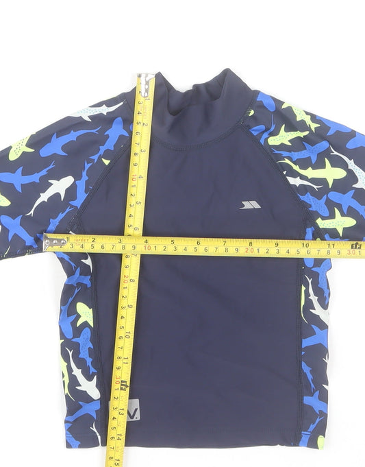 Trespass Boys Blue Shark Print Rash Guard Swim Top 3-4 Years UV Protection